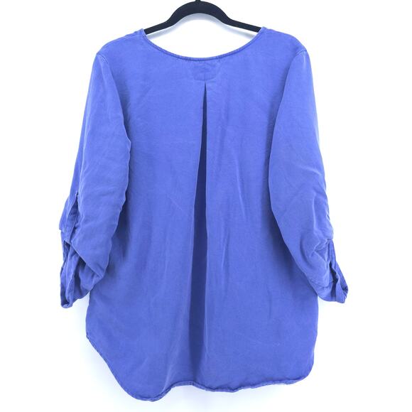 Soft Surroundings 27747 V-Neck Tencil Periwinkle Blouse Roll-tab Sleeve Pocket M - Picture 8 of 10